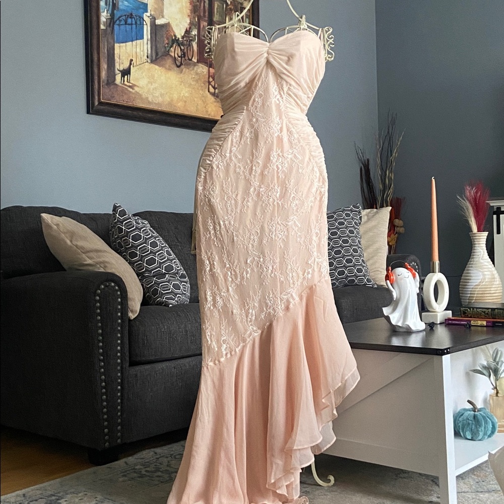Windsor Asymmetrical Lace Dress in Blush
